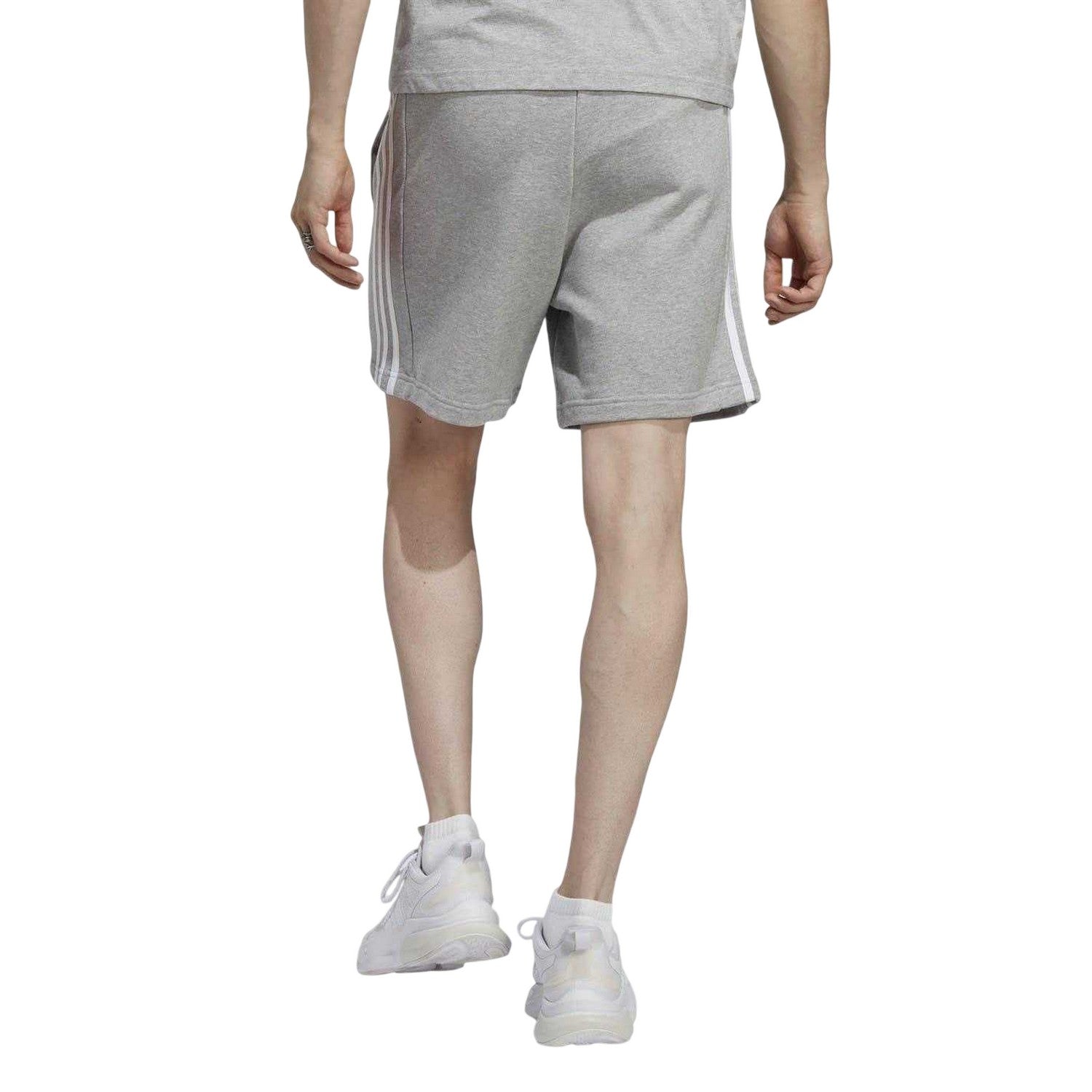 Grey-White - Back - Adidas Mens Fleece 3 Stripes Shorts