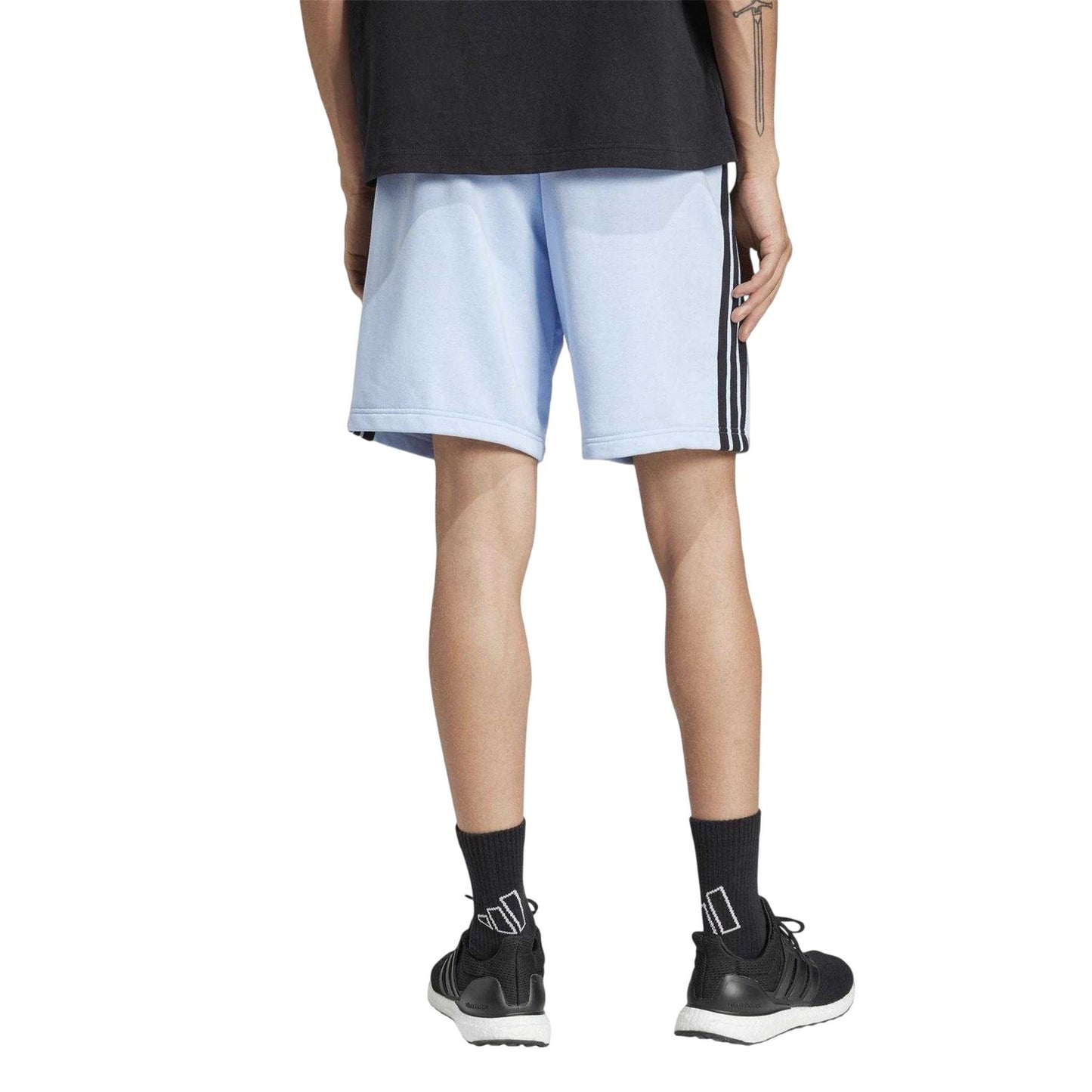 Light Blue - Back - Adidas Mens Fleece 3 Stripes Shorts