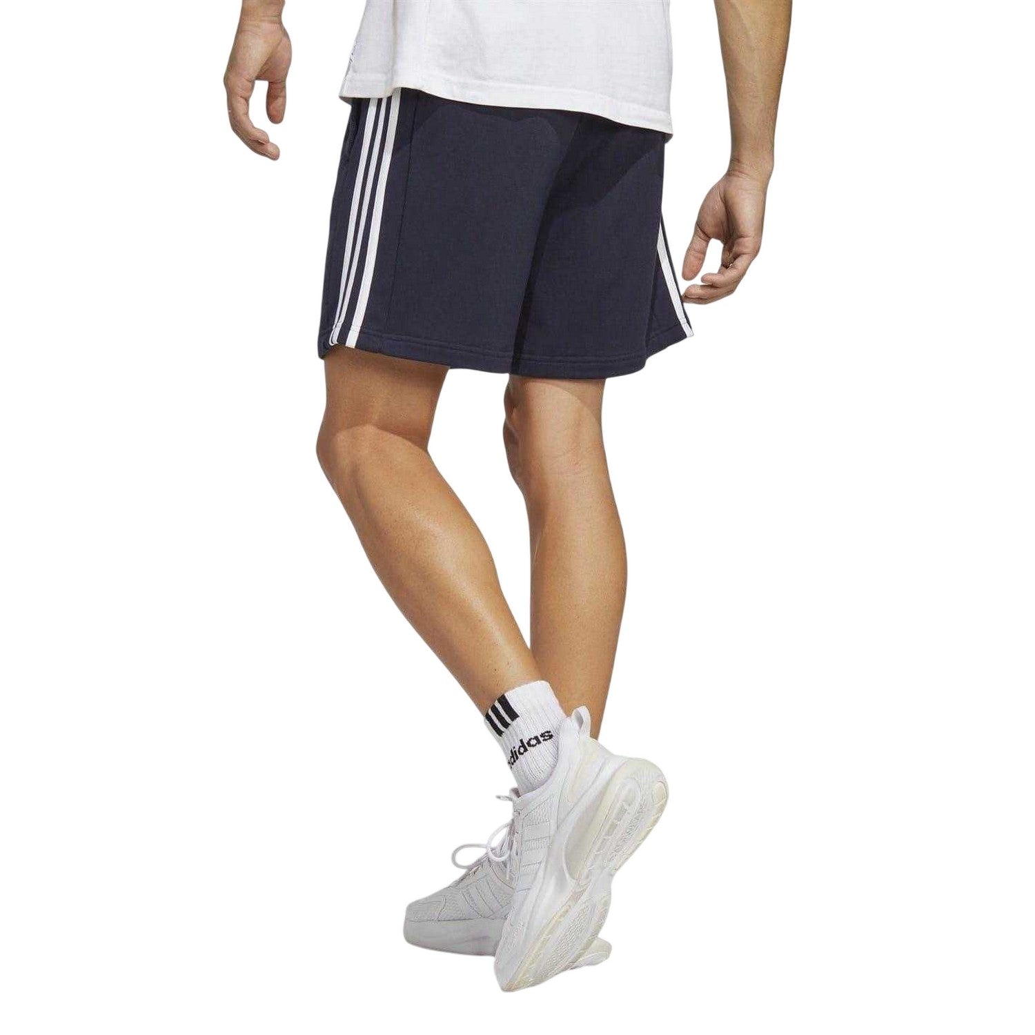 Navy-White - Back - Adidas Mens Fleece 3 Stripes Shorts