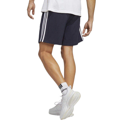 Navy-White - Back - Adidas Mens Fleece 3 Stripes Shorts