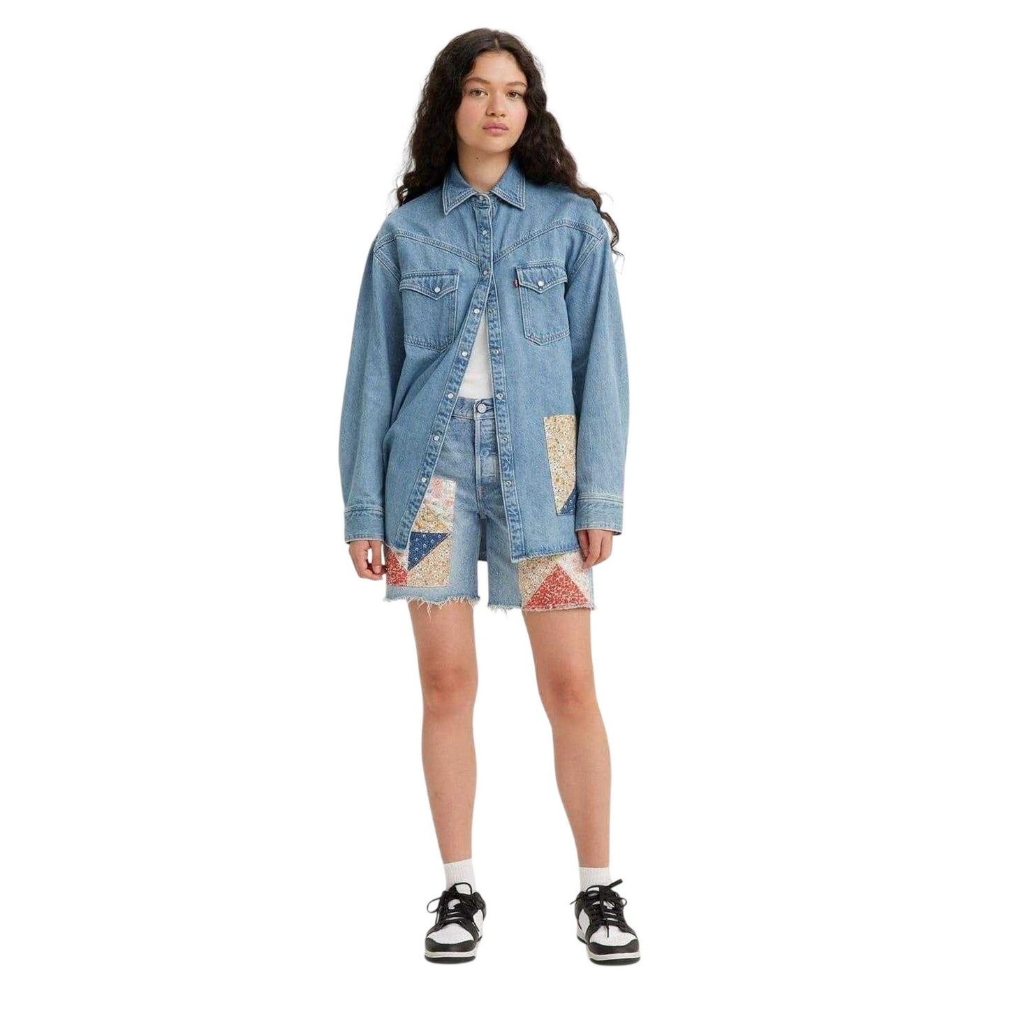 Denim Blue - Side - Levis Womens-Ladies 501 90s Patchwork Shorts