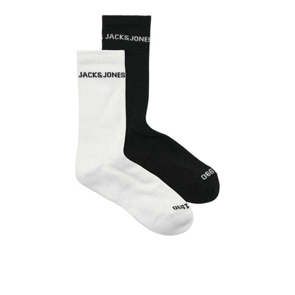 Black-White - Front - Jack And Jones Mens Basic Logo Crew Socks (Pack of 2)