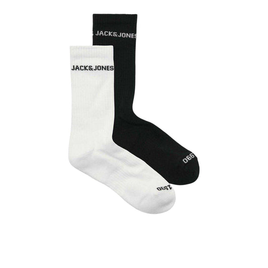 Black-White - Front - Jack And Jones Mens Basic Logo Crew Socks (Pack of 2)