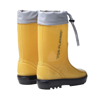 Yellow - Back - Off White Childrens-Kids Rubber Wellington Boots