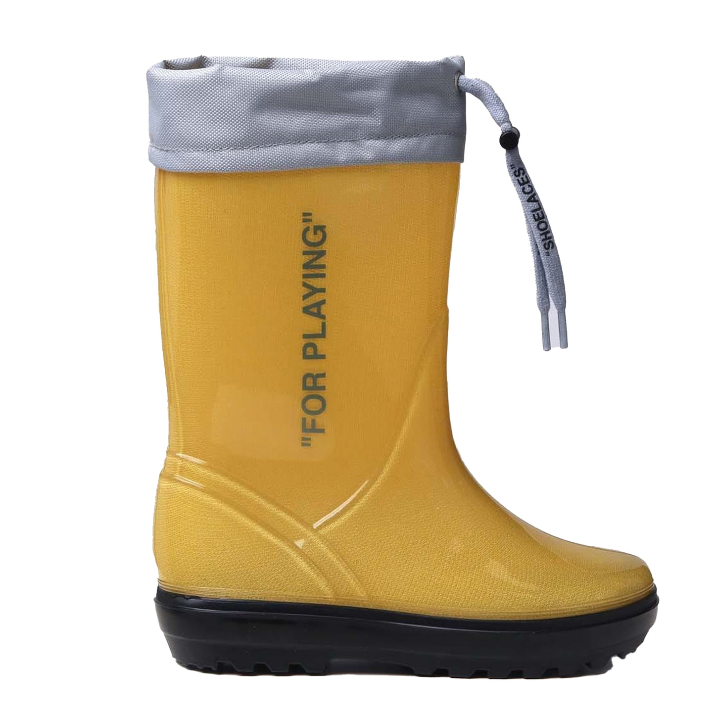 Yellow - Side - Off White Childrens-Kids Rubber Wellington Boots