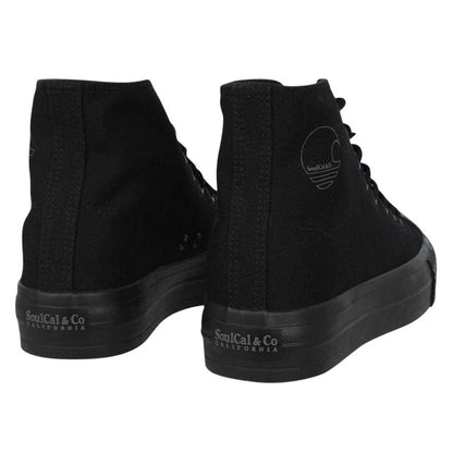 Black - Back - SoulCal Womens-Ladies Canvas High-top Platform High Top Trainers