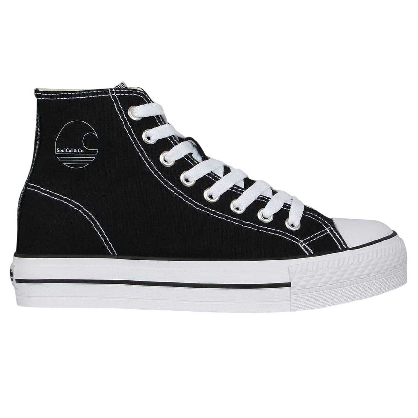 Black-White - Front - SoulCal Womens-Ladies Canvas High-top Platform High Top Trainers