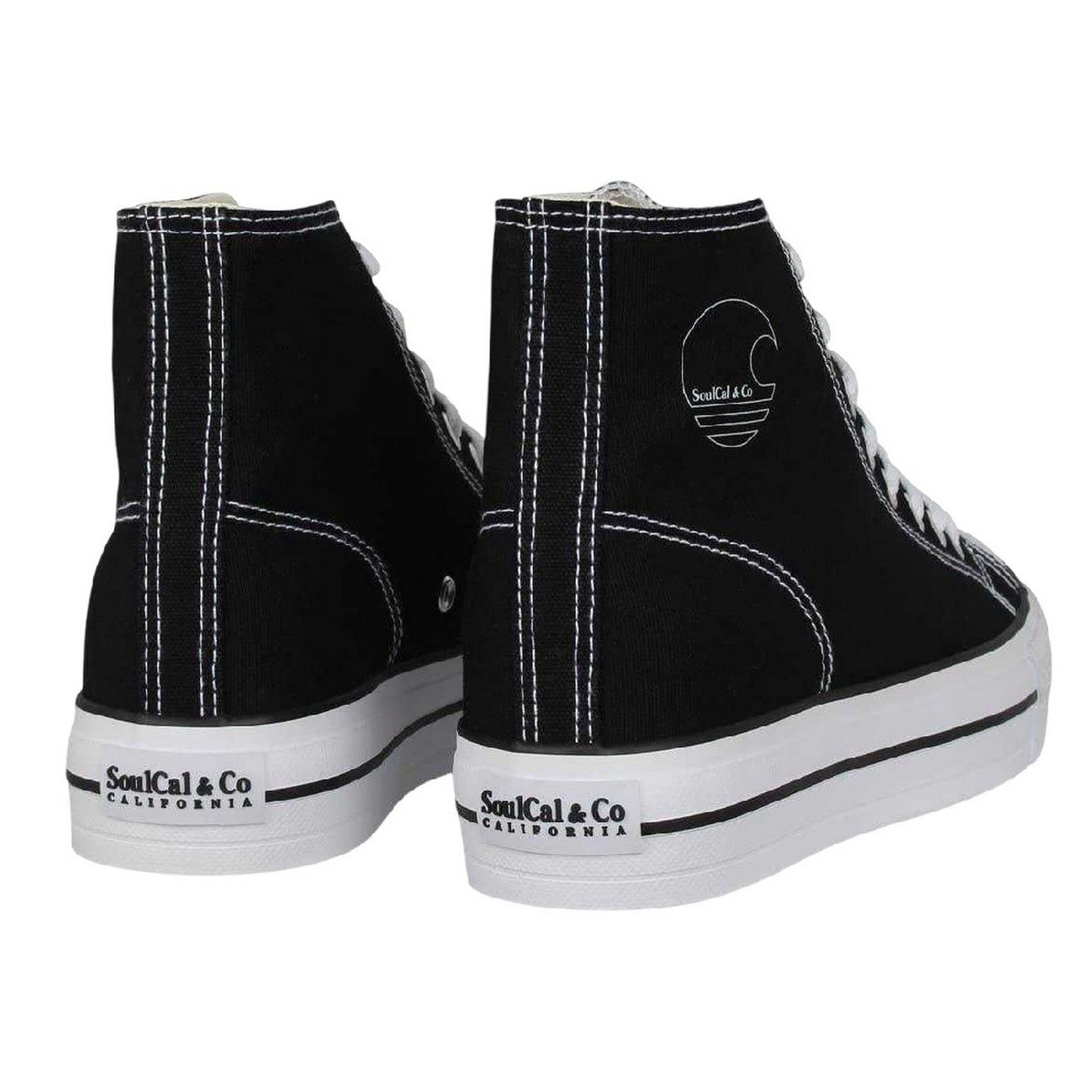 Black-White - Back - SoulCal Womens-Ladies Canvas High-top Platform High Top Trainers