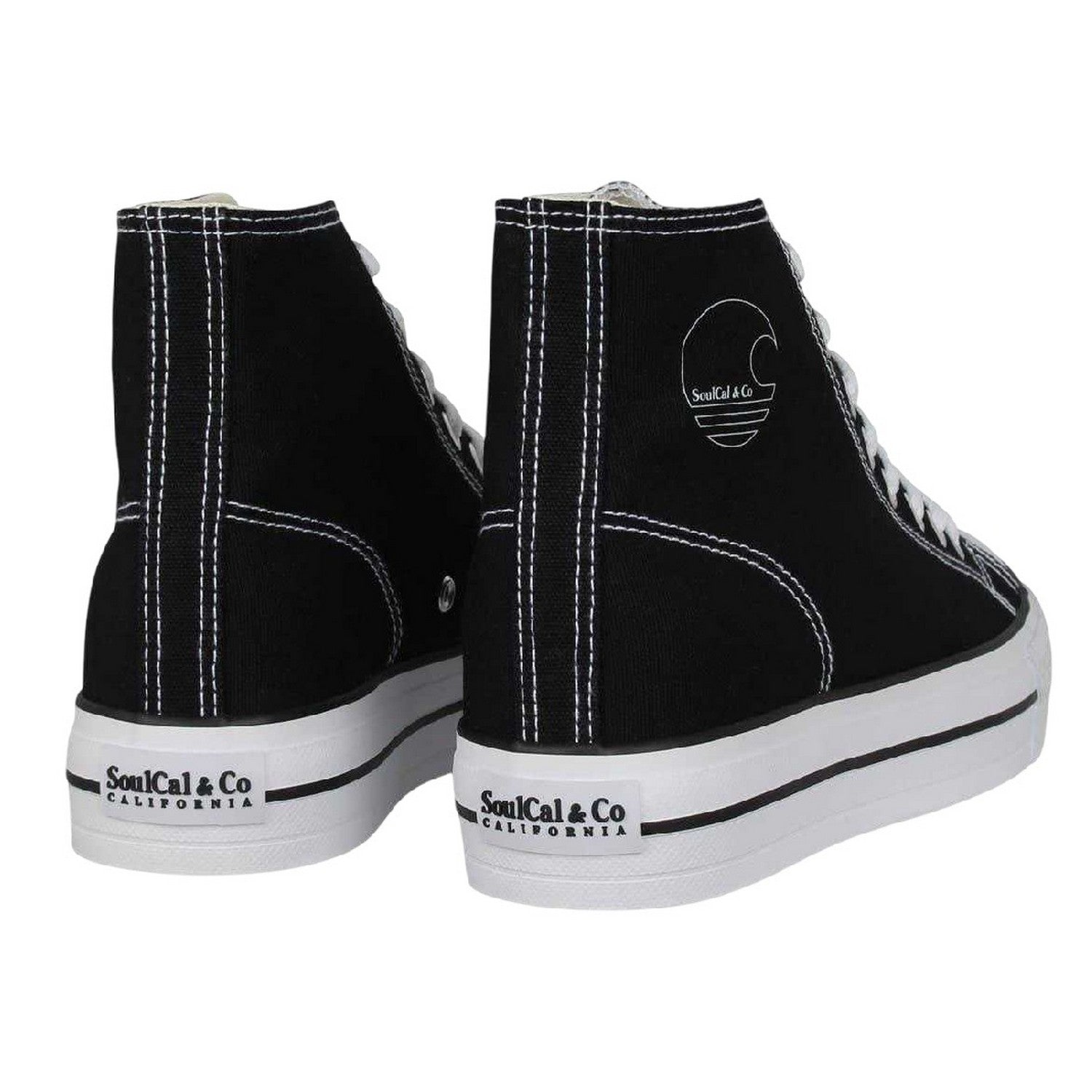 Black-White - Back - SoulCal Womens-Ladies Canvas High-top Platform High Top Trainers