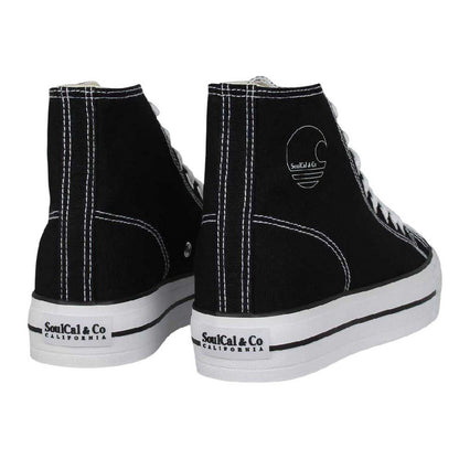 Black-White - Back - SoulCal Womens-Ladies Canvas High-top Platform High Top Trainers