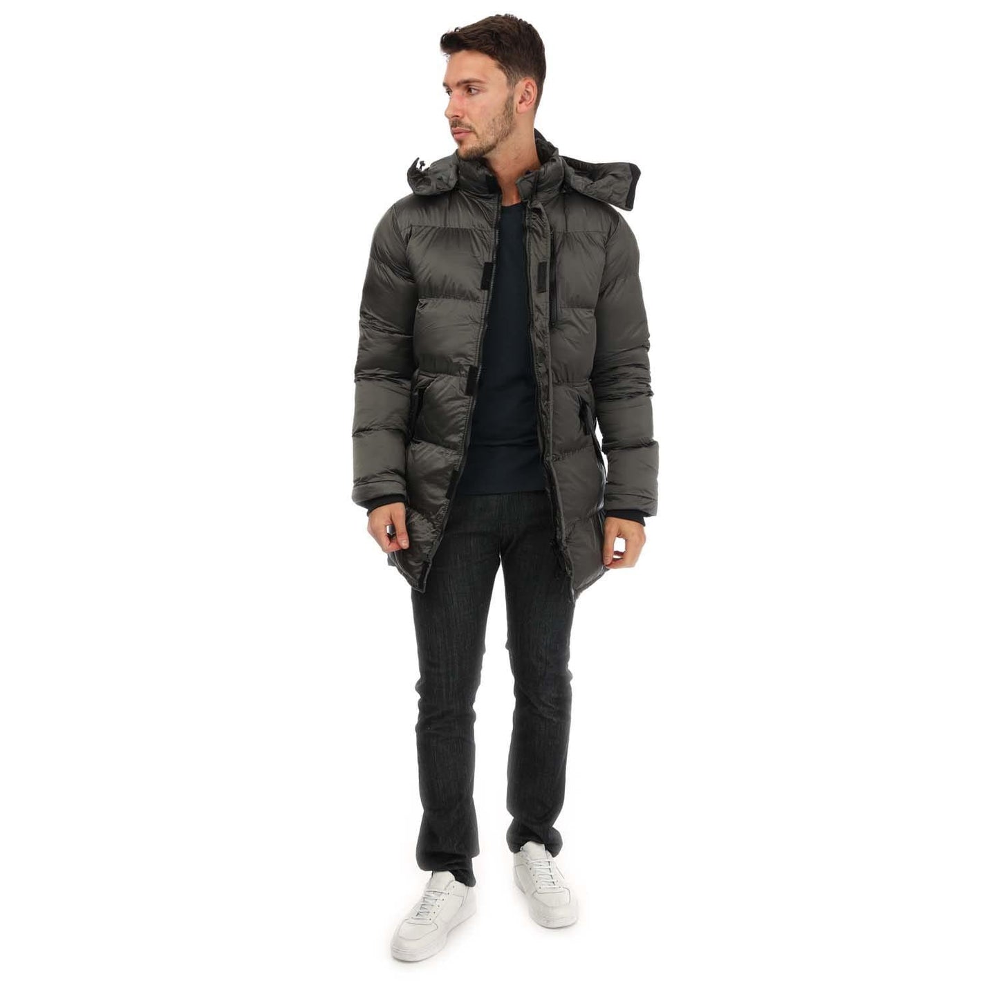 Grey - Side - Loyalty & Faith Mens Mentos Long Puffer Jacket