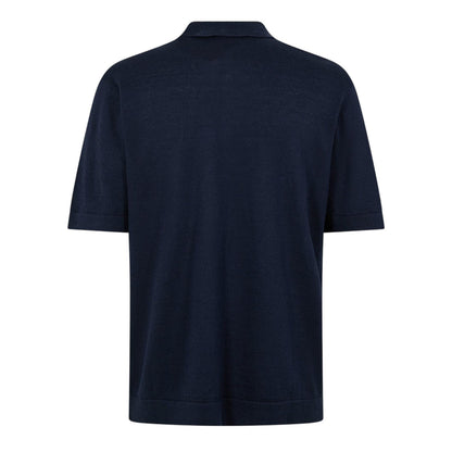 Dark Blue - Back - Boss Mens Knitted Short-Sleeved Polo Shirt