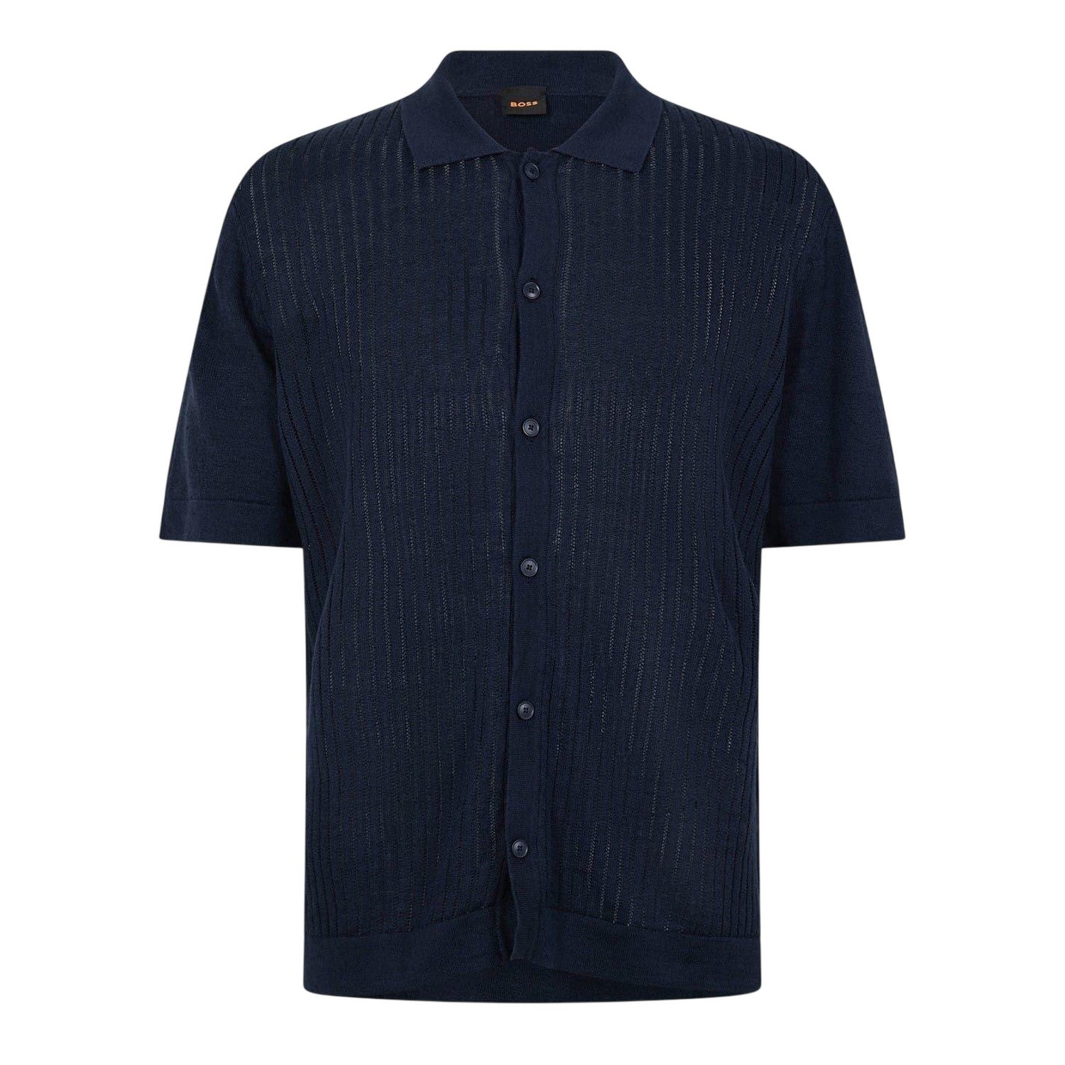 Dark Blue - Front - Boss Mens Knitted Short-Sleeved Polo Shirt