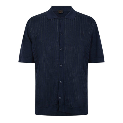 Dark Blue - Front - Boss Mens Knitted Short-Sleeved Polo Shirt