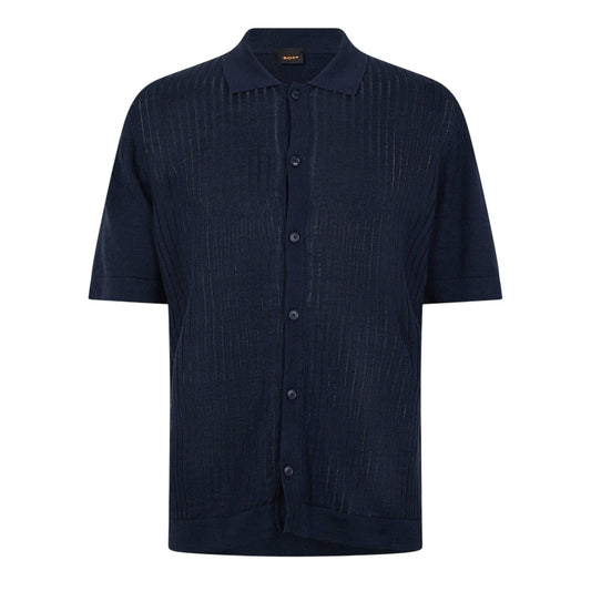 Dark Blue - Front - Boss Mens Knitted Short-Sleeved Polo Shirt