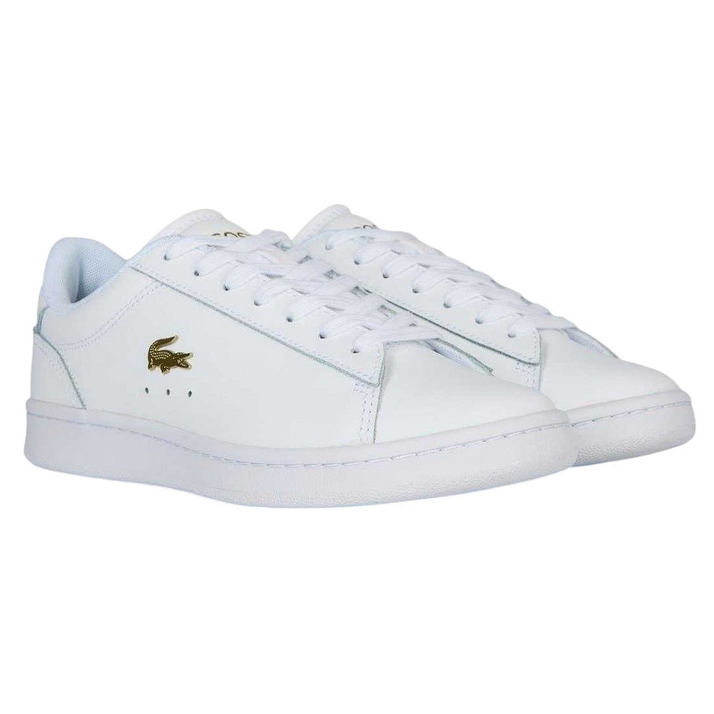 White-Gold - Front - Lacoste Womens-Ladies Carnaby Leather Flat Trainers