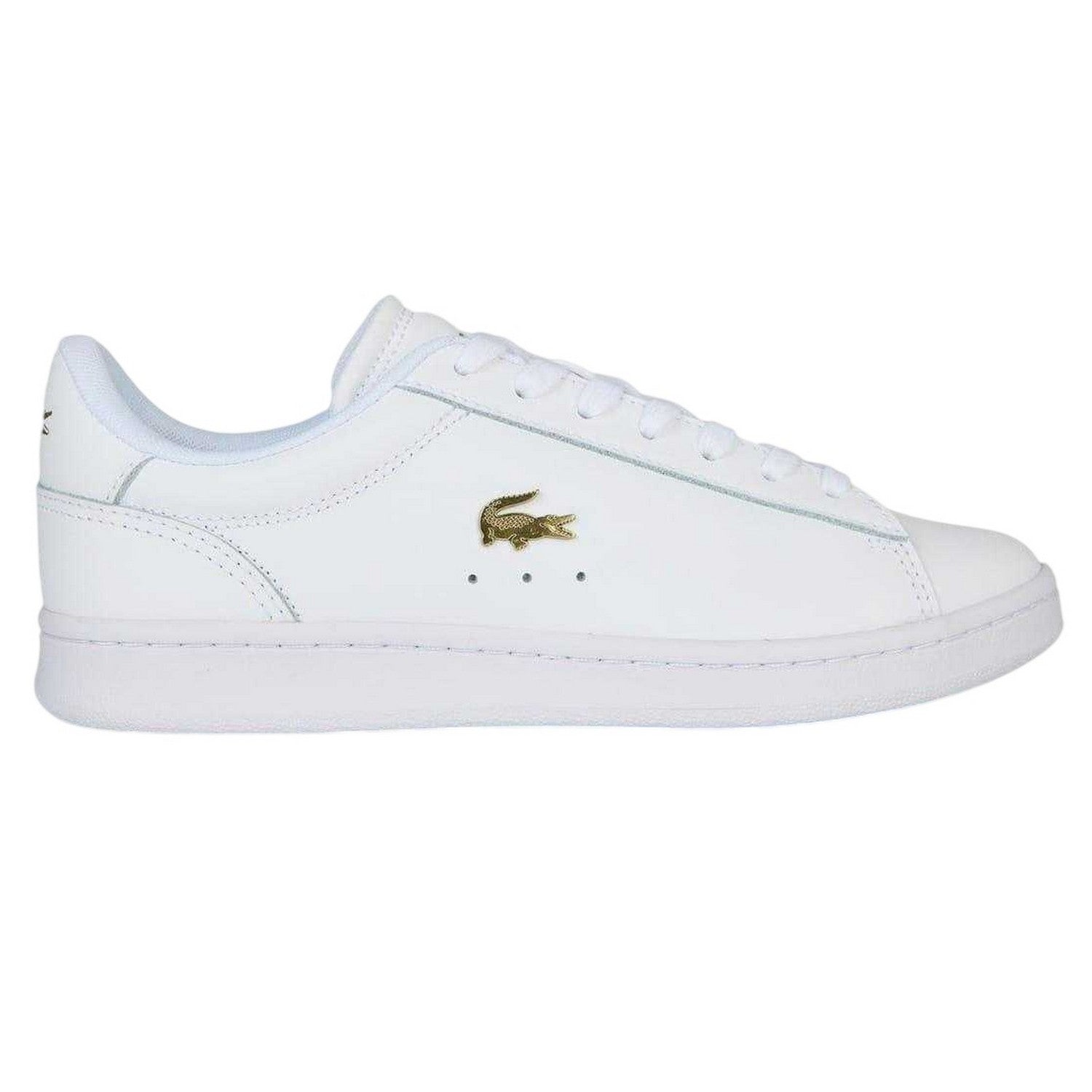 White-Gold - Side - Lacoste Womens-Ladies Carnaby Leather Flat Trainers