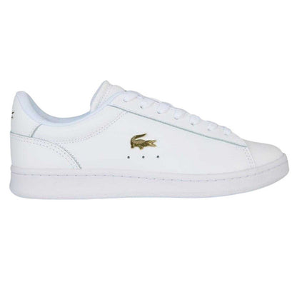 White-Gold - Side - Lacoste Womens-Ladies Carnaby Leather Flat Trainers