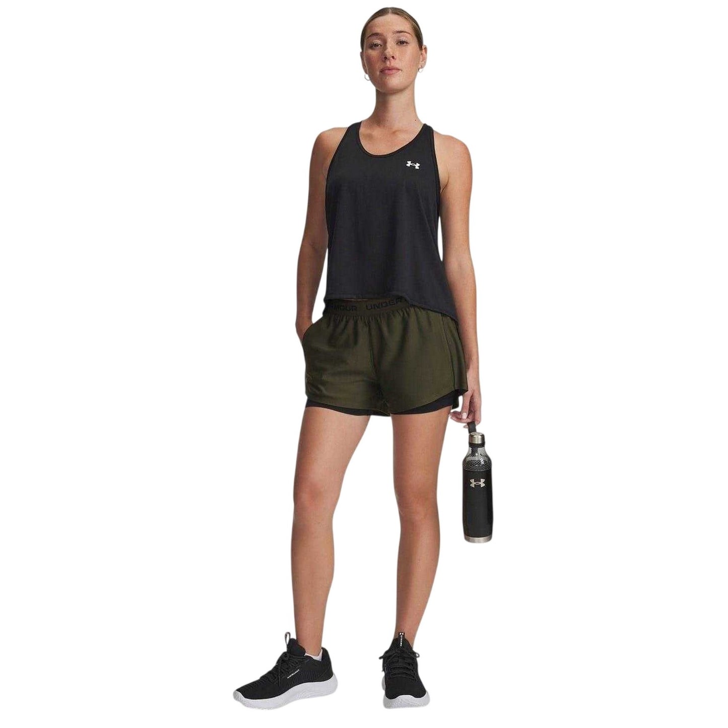 Green - Side - Under Armour Womens-Ladies 2 in 1 Shorts