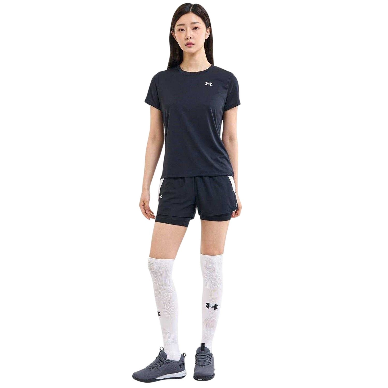 Black - Side - Under Armour Womens-Ladies 2 in 1 Shorts