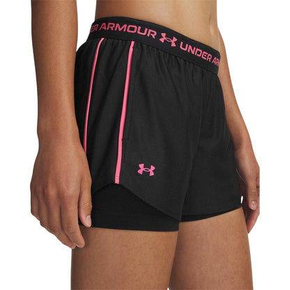 Black-Pink - Front - Under Armour Womens-Ladies 2 in 1 Shorts