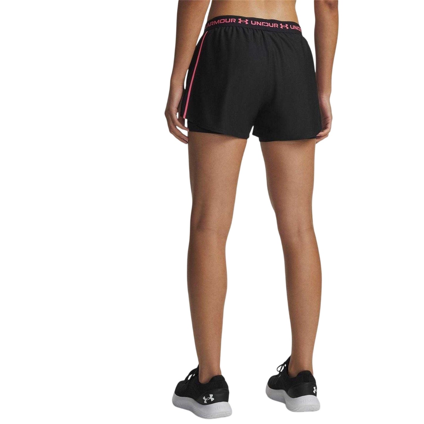 Black-Pink - Back - Under Armour Womens-Ladies 2 in 1 Shorts