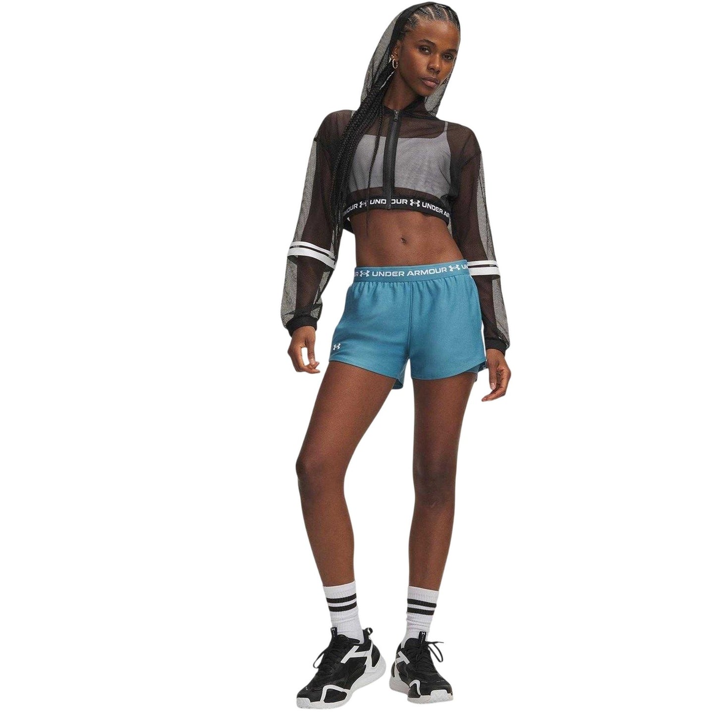 Blue-White - Side - Under Armour Womens-Ladies 2 in 1 Shorts