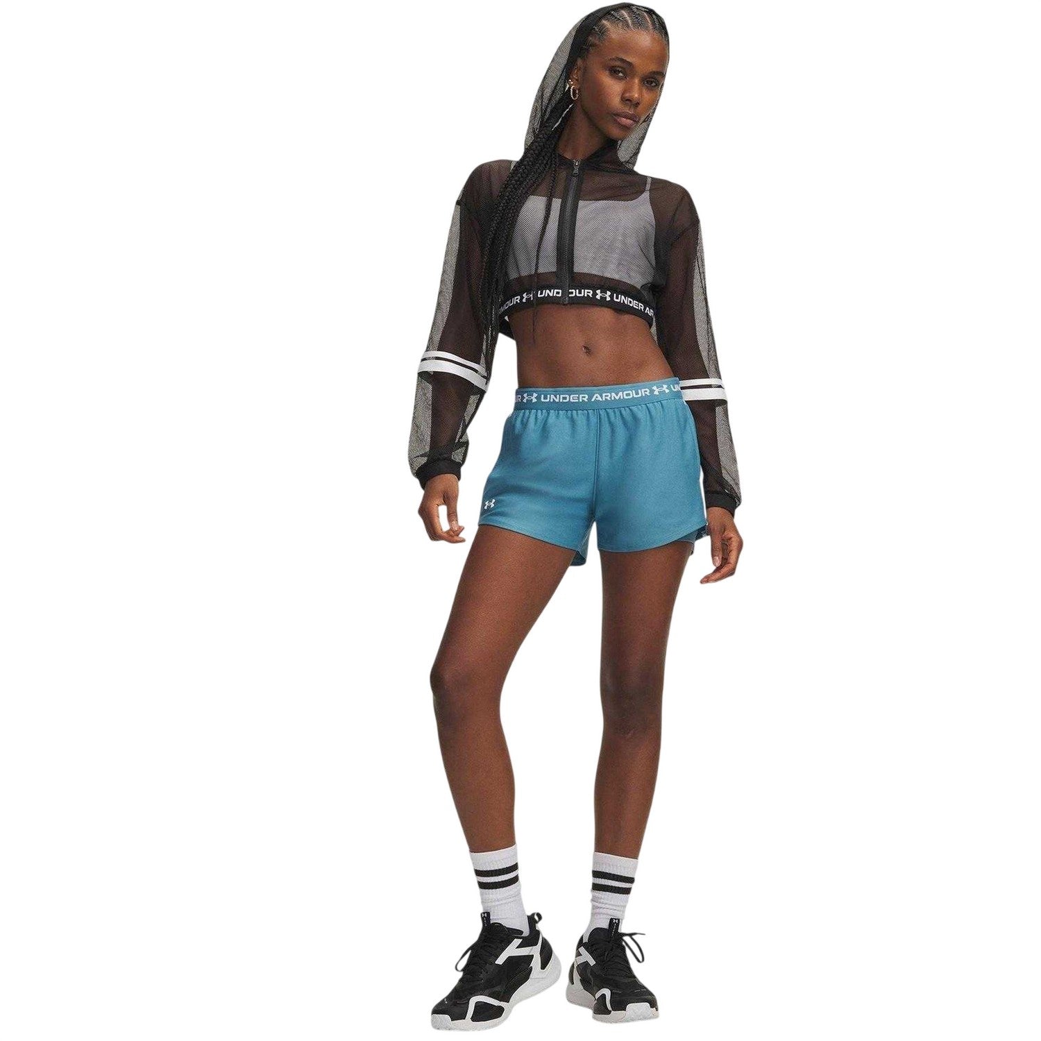 Blue-White - Side - Under Armour Womens-Ladies 2 in 1 Shorts