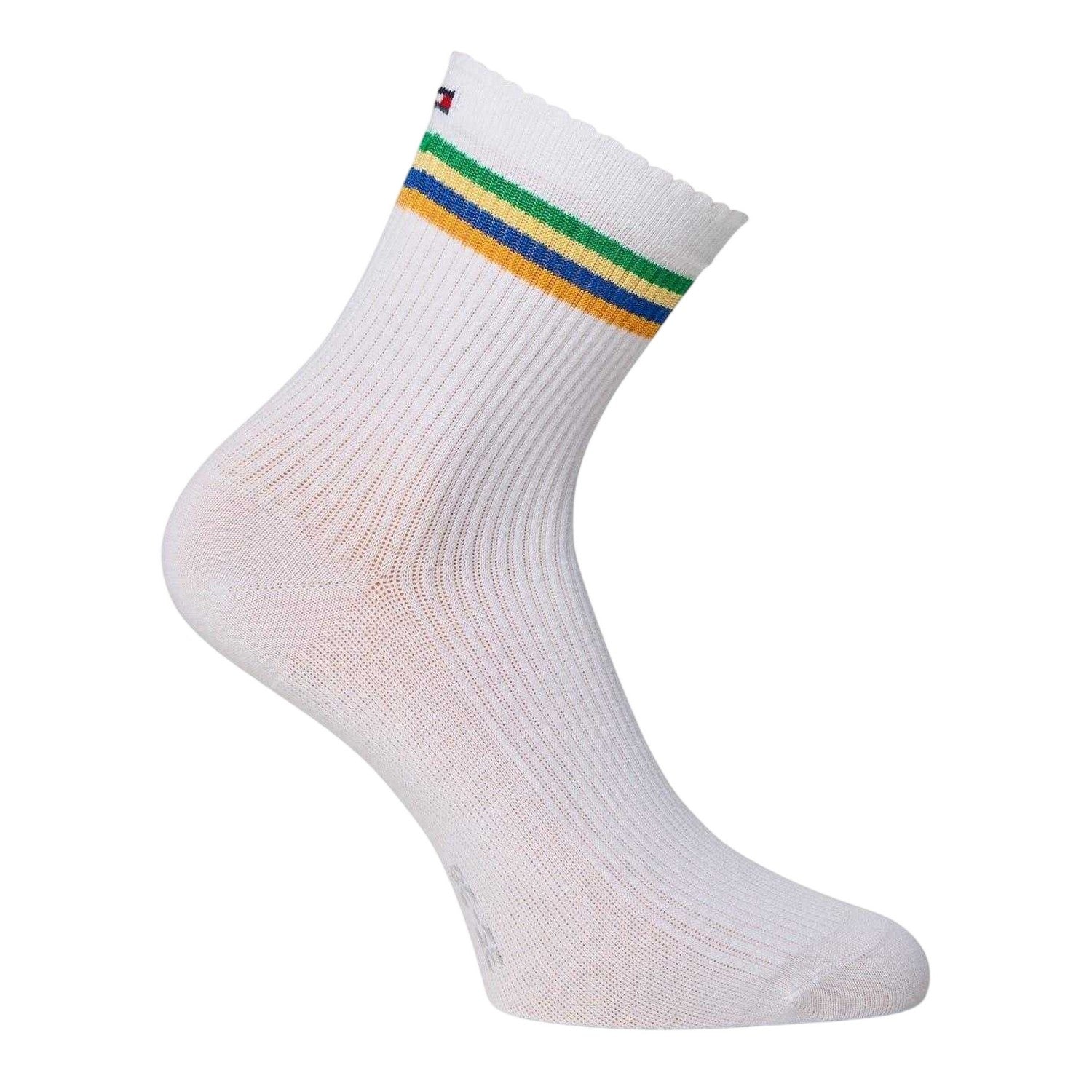 White - Front - Tommy Hilfiger Womens-Ladies Striped Crew Socks (Pack of 2)