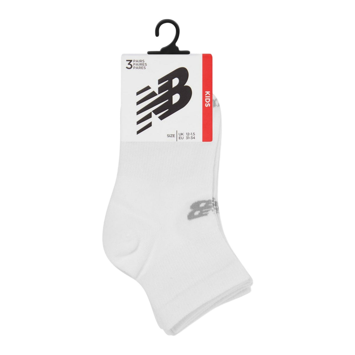 White - Front - New Balance Childrens-Kids Logo Ankle Socks (Pack of 3)