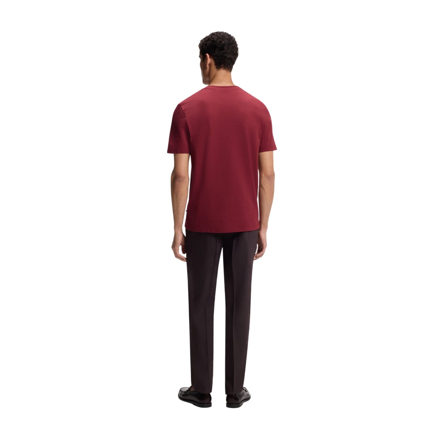 Brown - Back - Boss Mens Bubble Jacquard Regular T-Shirt
