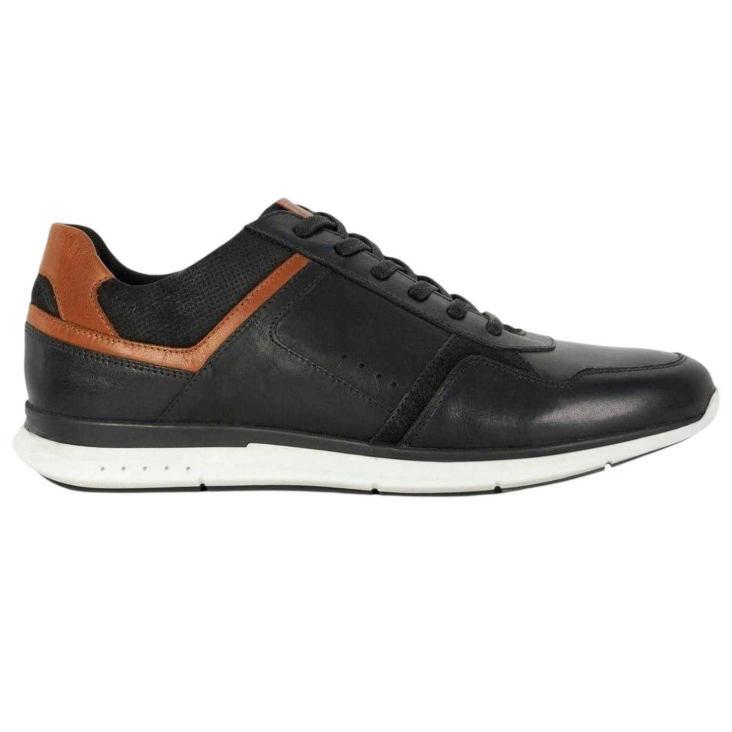 Black - Side - Dune London Mens Torben Leather Trainers