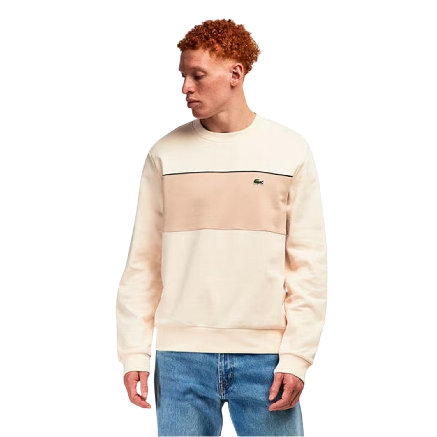 Beige - Side - Lacoste Mens Colour Block Sweatshirt