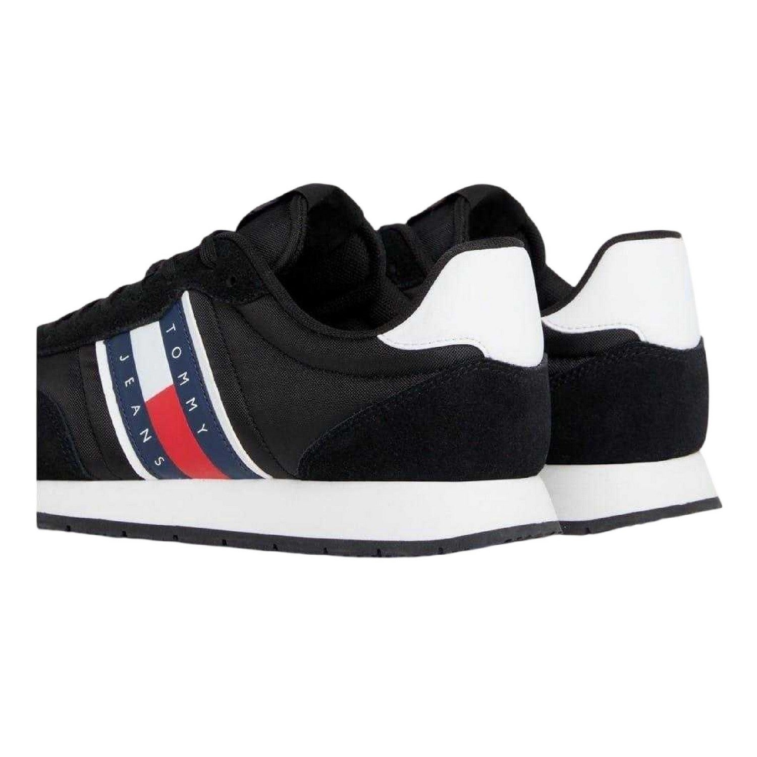 Black-White - Back - Tommy Jeans Mens TJM Classic Flag Logo Leather Running Trainers