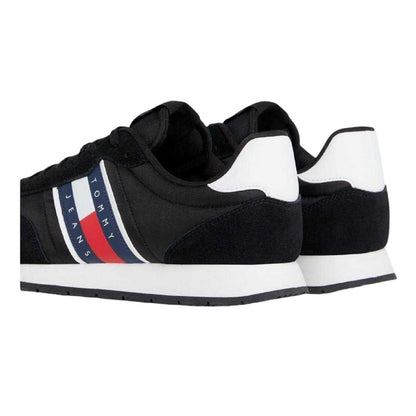 Black-White - Back - Tommy Jeans Mens TJM Classic Flag Logo Leather Running Trainers