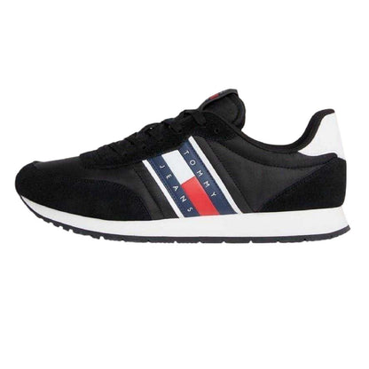 Black-White - Side - Tommy Jeans Mens TJM Classic Flag Logo Leather Running Trainers