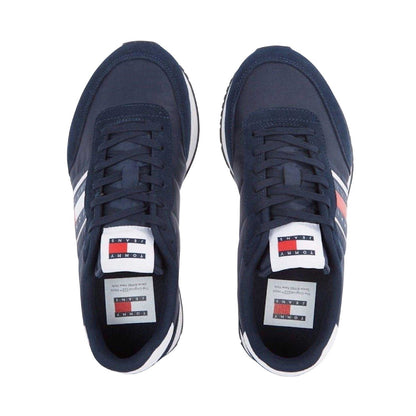 Navy-White - Side - Tommy Jeans Mens TJM Classic Flag Logo Leather Running Trainers