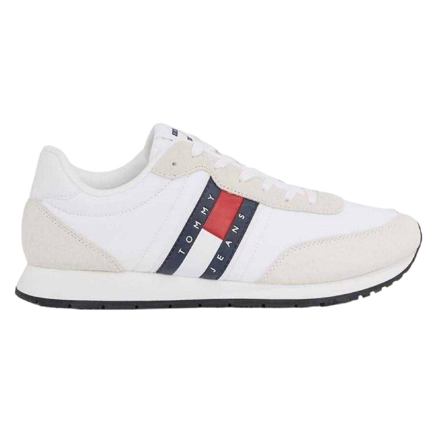 White-Navy-Red - Front - Tommy Jeans Mens TJM Classic Flag Logo Leather Running Trainers
