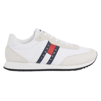 White-Navy-Red - Front - Tommy Jeans Mens TJM Classic Flag Logo Leather Running Trainers