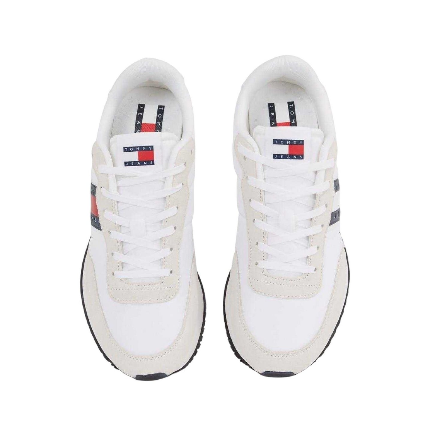 White-Navy-Red - Back - Tommy Jeans Mens TJM Classic Flag Logo Leather Running Trainers