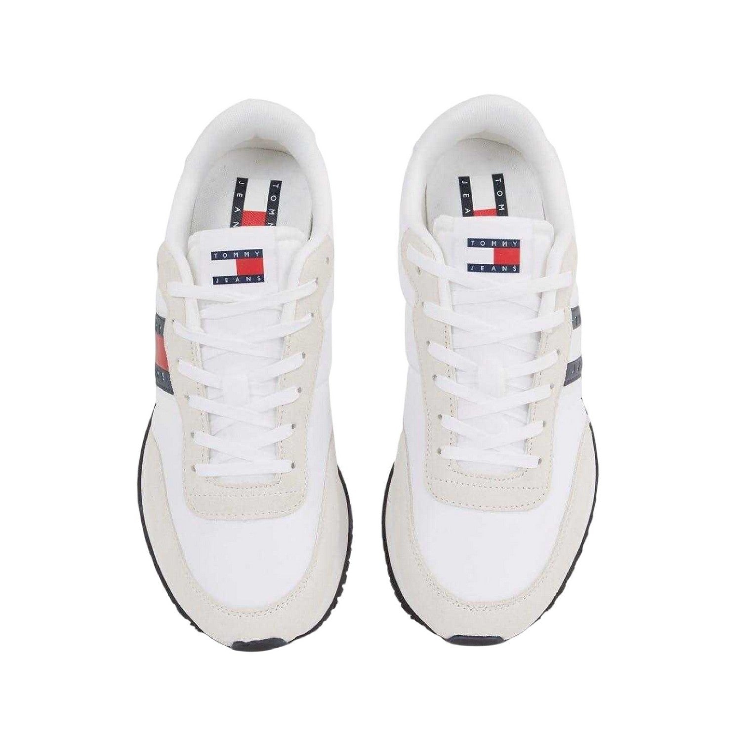 White-Navy-Red - Back - Tommy Jeans Mens TJM Classic Flag Logo Leather Running Trainers