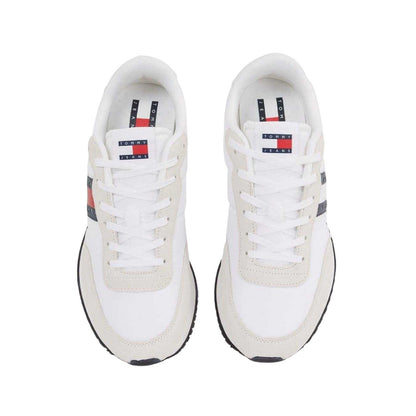 White-Navy-Red - Back - Tommy Jeans Mens TJM Classic Flag Logo Leather Running Trainers