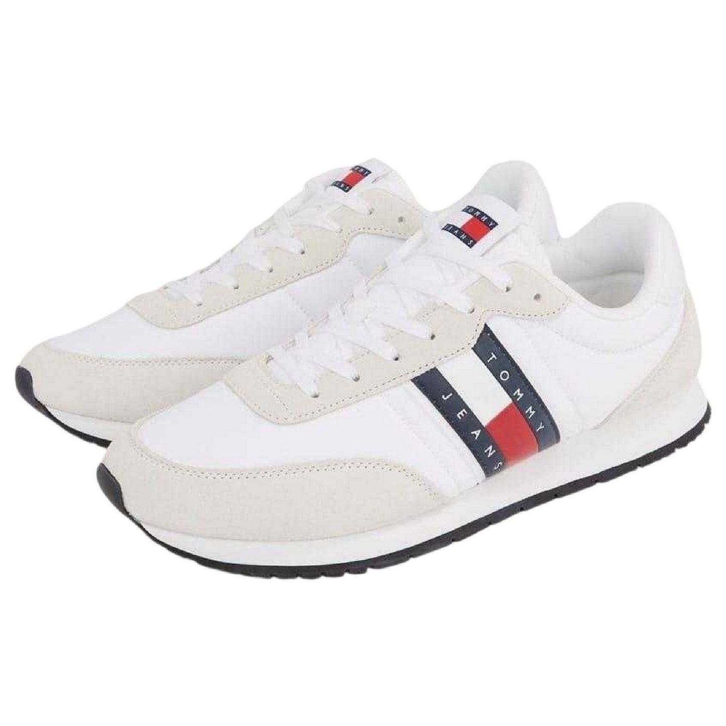 White-Navy-Red - Side - Tommy Jeans Mens TJM Classic Flag Logo Leather Running Trainers