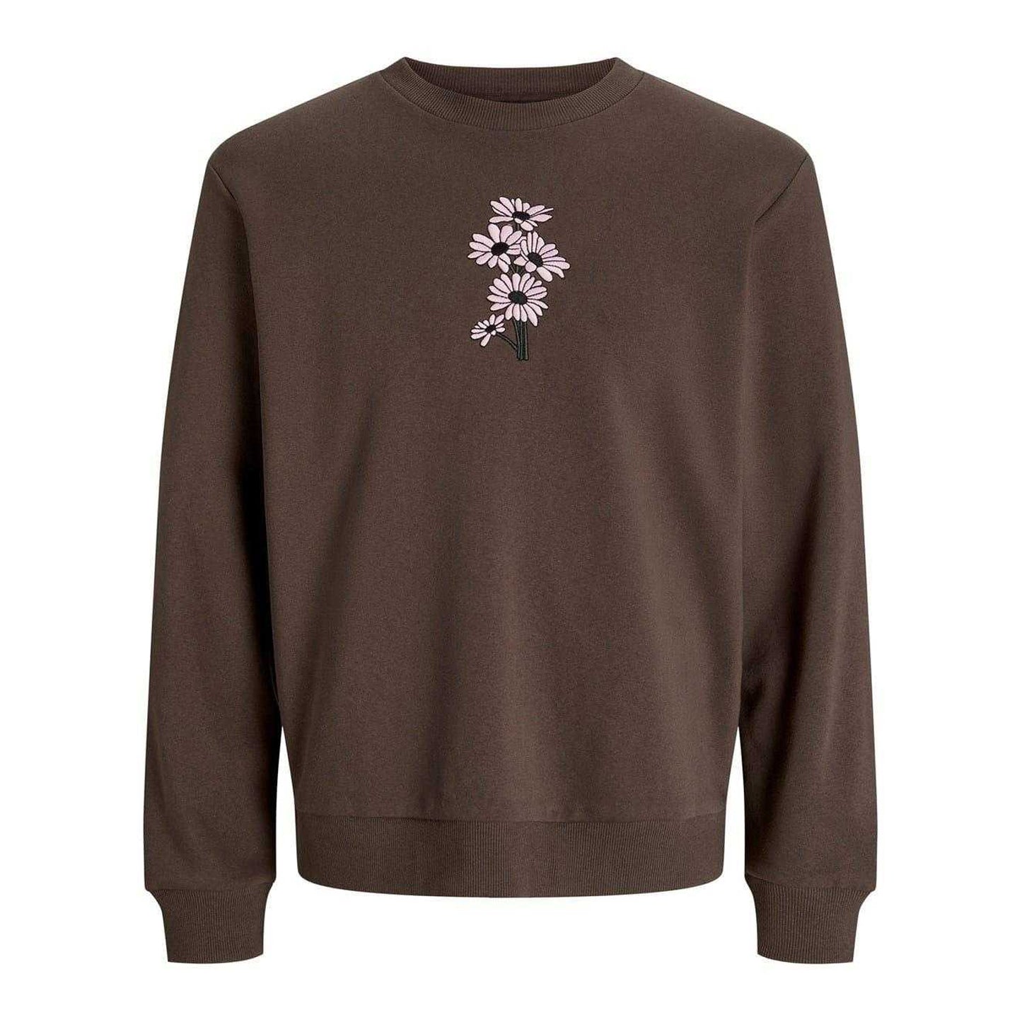 Chocolate Brown - Front - Jack And Jones Mens Embroidered Daisy Sweatshirt