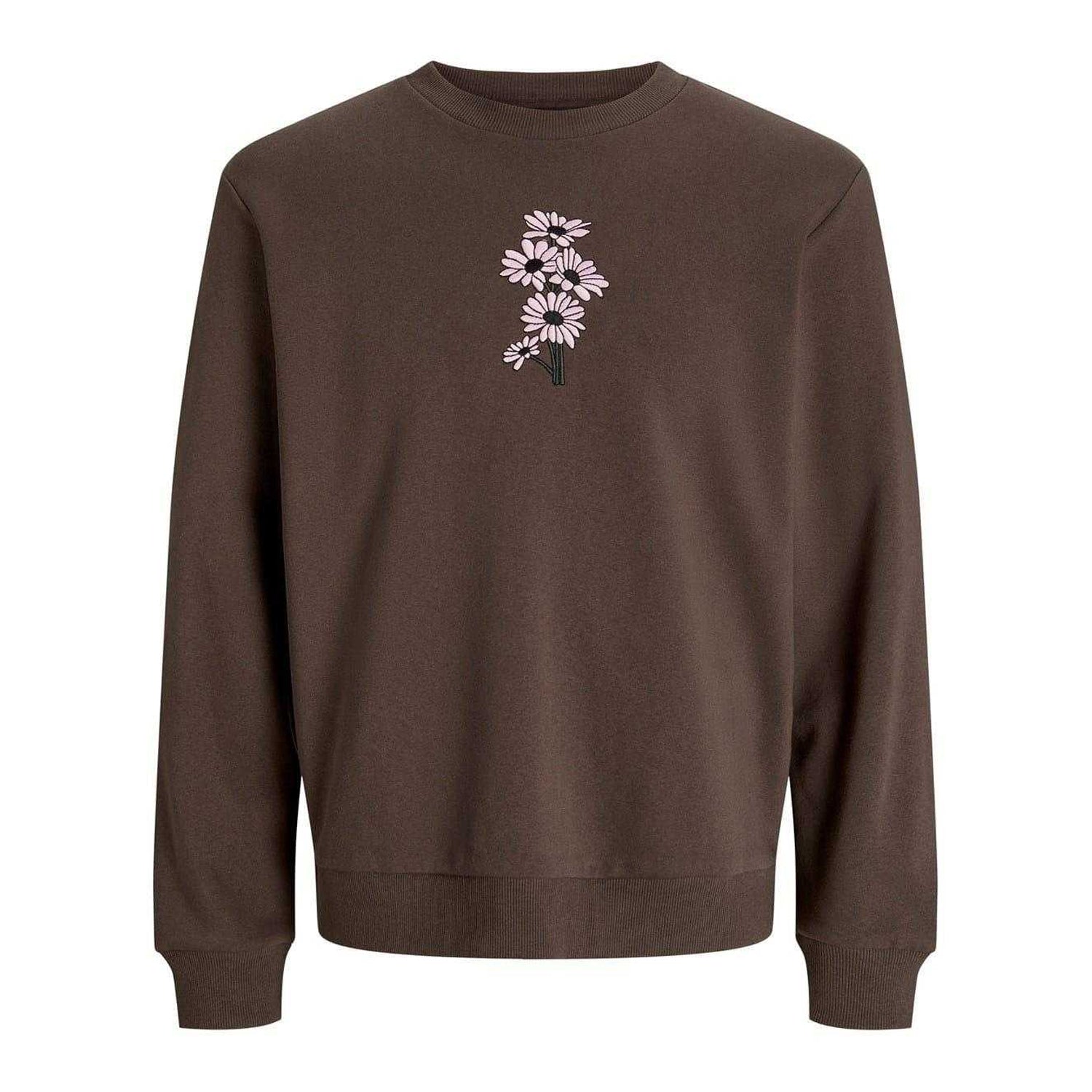 Chocolate Brown - Front - Jack And Jones Mens Embroidered Daisy Sweatshirt
