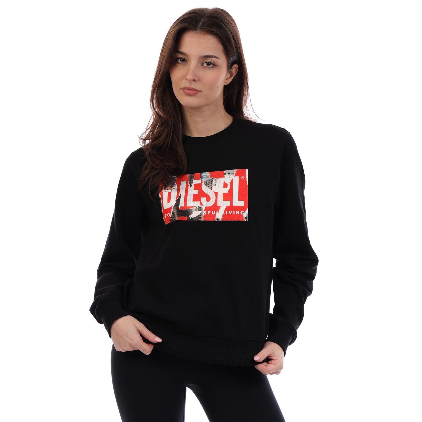 Black - Side - Diesel Womens-Ladies Block Logo Sweatshirt