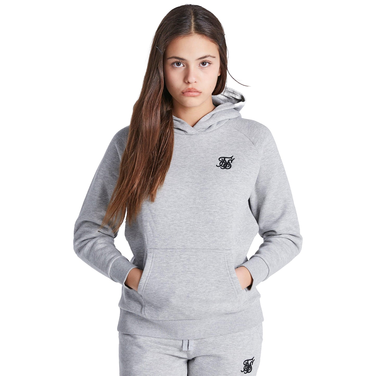 Grey Marl - Front - SikSilk Girls Essentials Pullover Hoodie