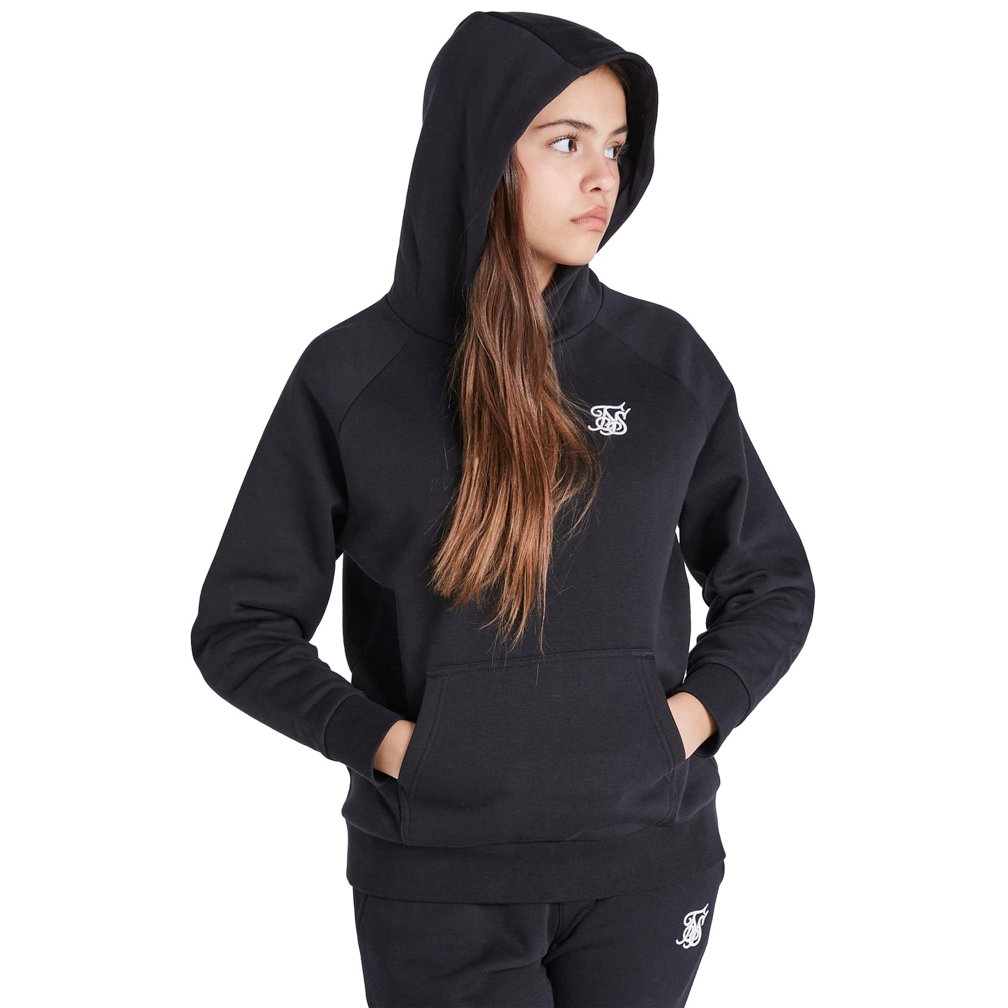 Black - Side - SikSilk Girls Essentials Pullover Hoodie