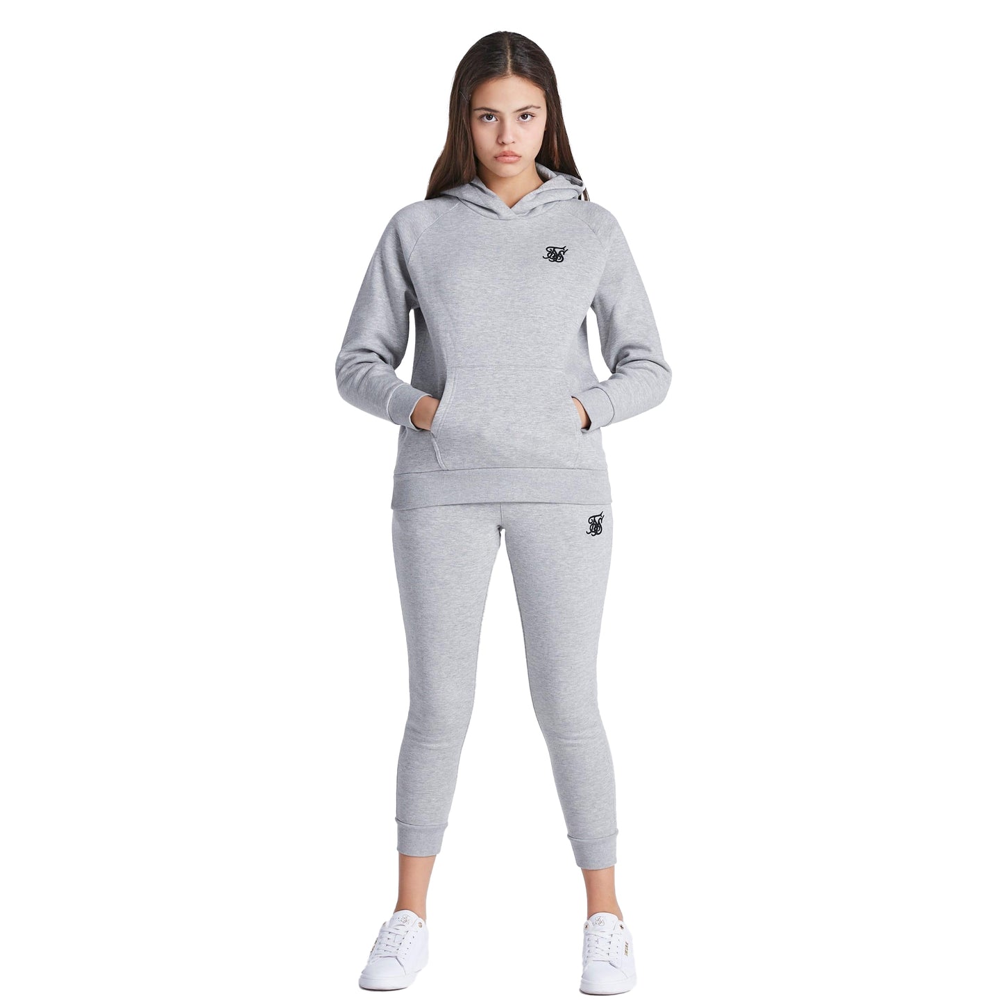 Grey Marl - Side - SikSilk Girls Essentials Pullover Hoodie