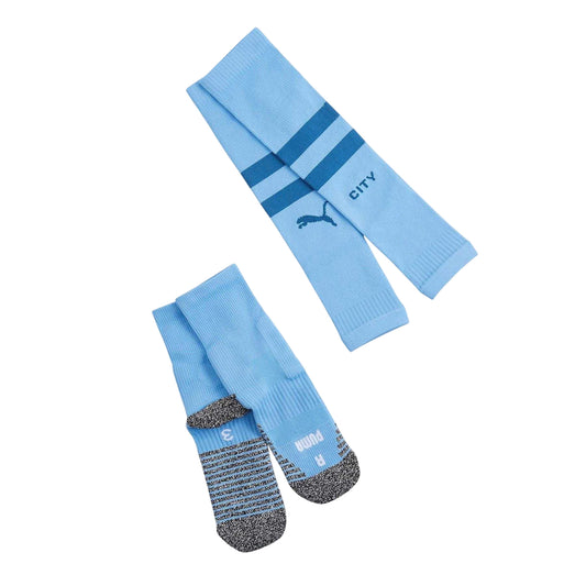 Blue - Front - Manchester City FC Mens Striped Football Socks